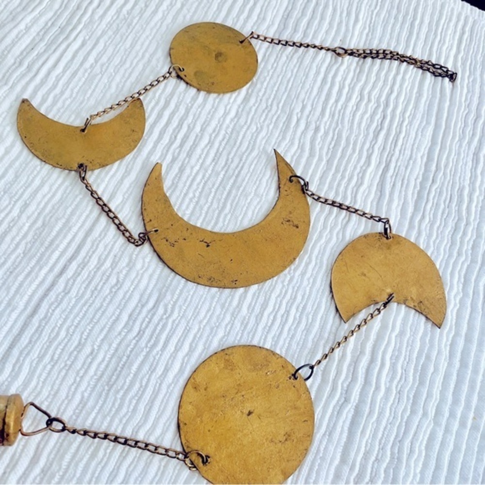 Crescent and Full Moons, Brass Wall Hanging, Celestial,‎ Bell